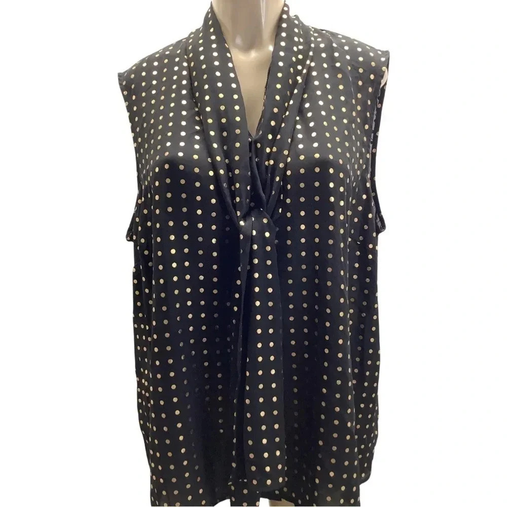 Anne Klein Size 2X Sleeveless Black & Gold Top With Neck Tie. New With Tags